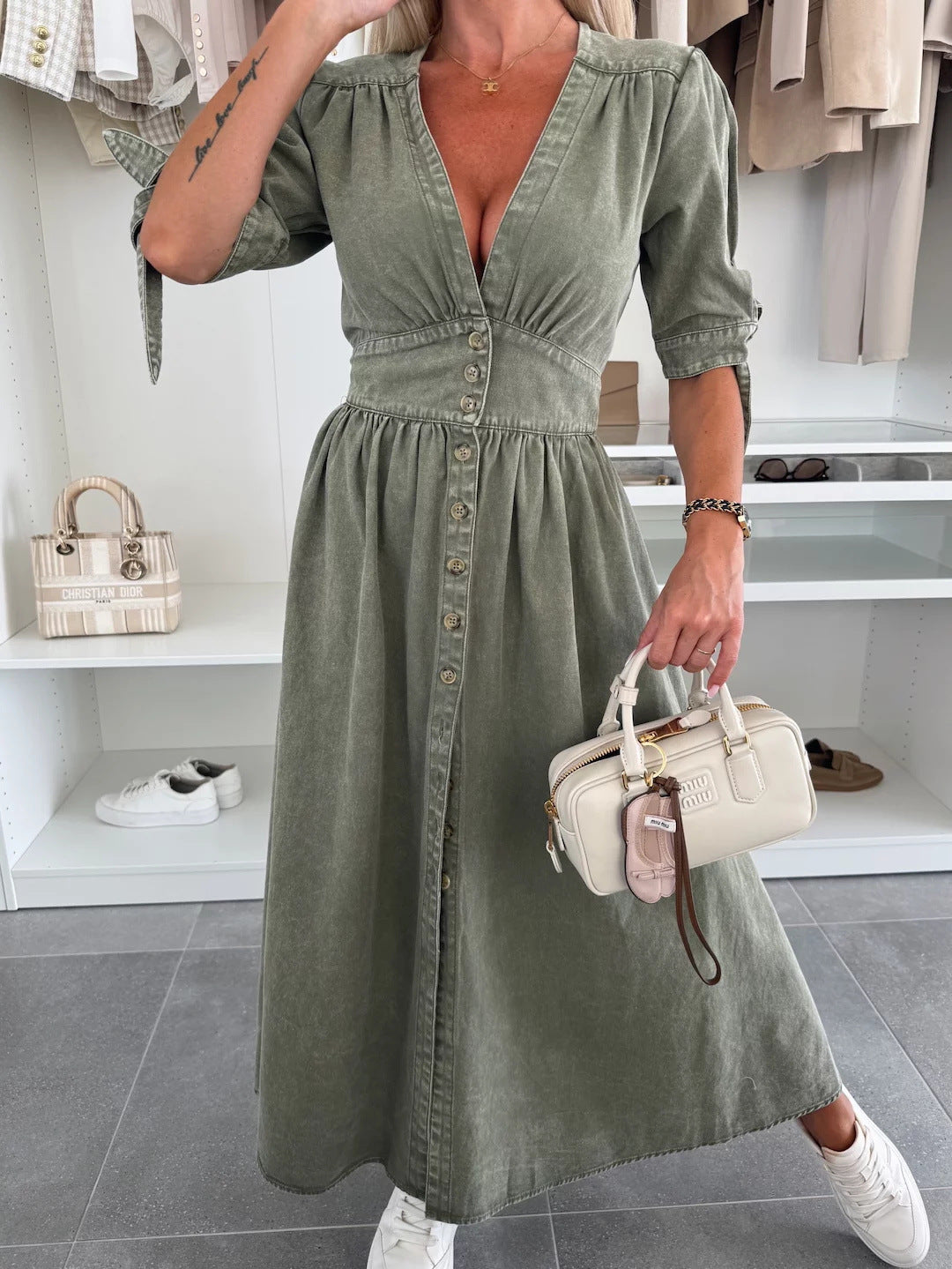 Women's Fashion Sexy Long Button Denim Dress Dresses
