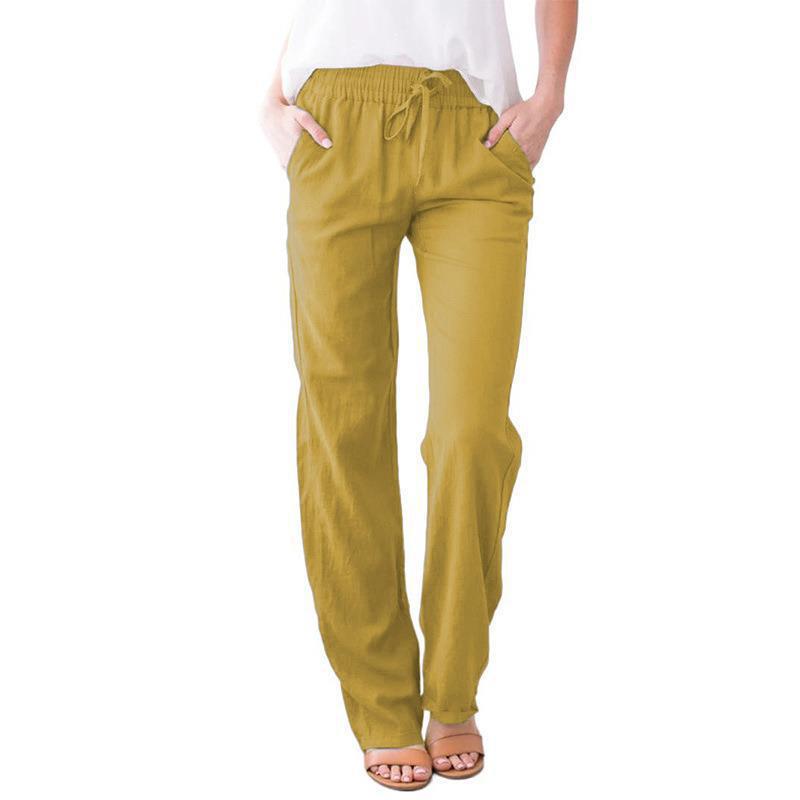 Women's Solid Color Cotton Linen Drawstring Loose Pants