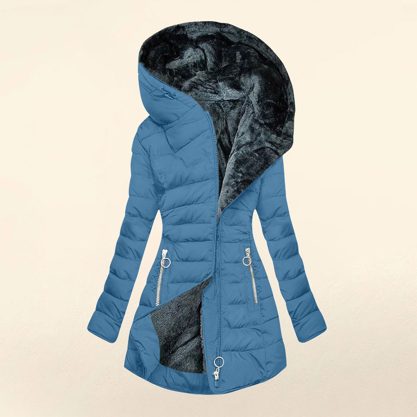 Women's Warm Fur Collar Cotton Clothes Zipper Coats