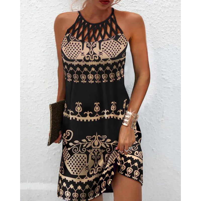 Women's Summer Round Neck Collar Sleeveless Halter Dresses