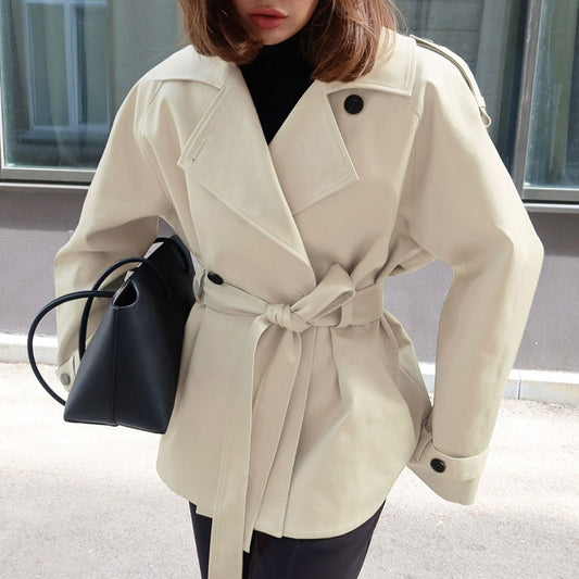 Women's Autumn Loose Lapels Belt Trench Design Sense Temperament Coats