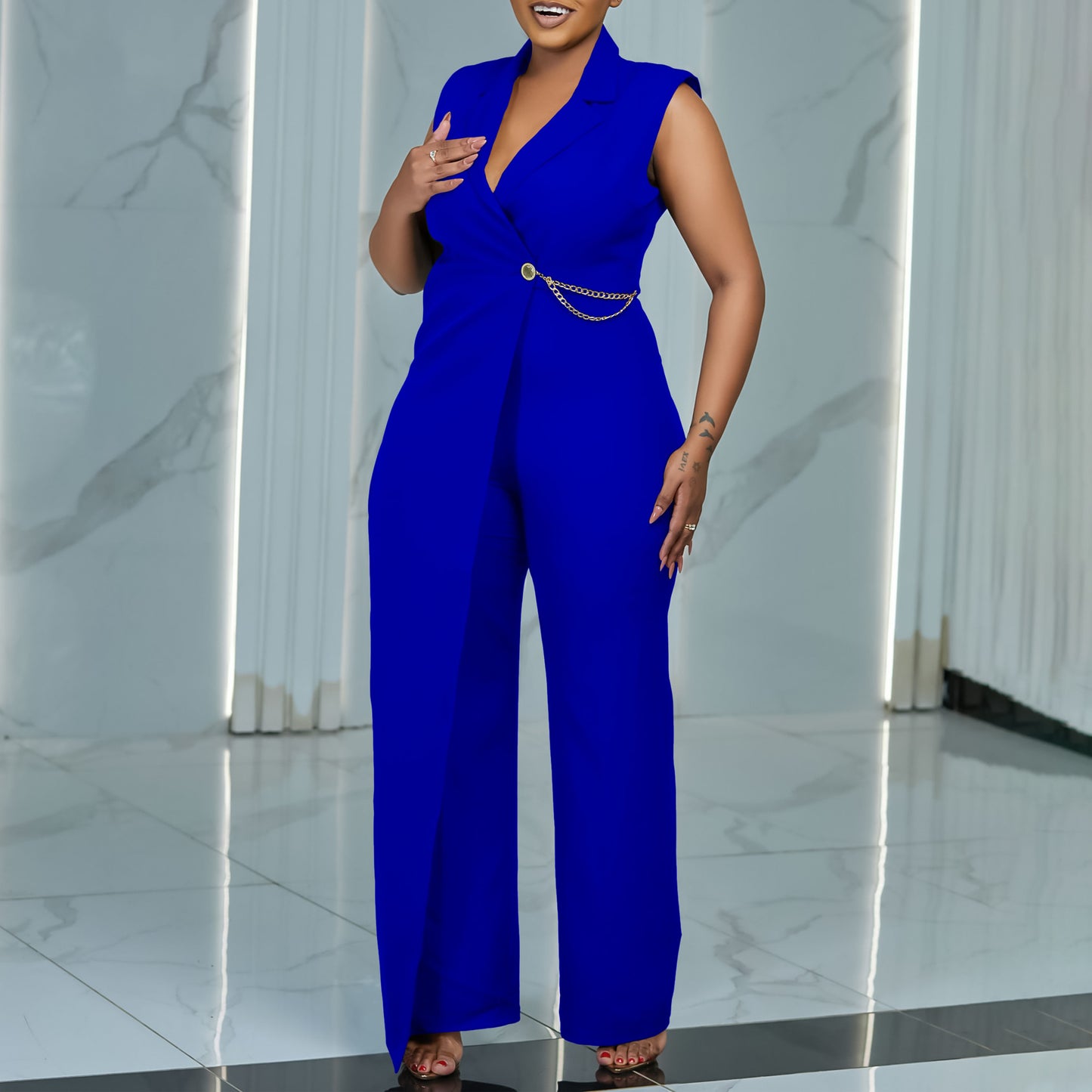 Women's Summer Sleeveless Collar Elegant Fashion Solid Pants