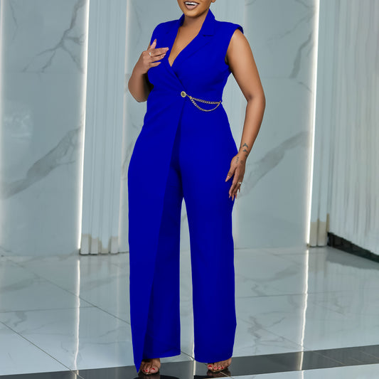 Women's Summer Sleeveless Collar Elegant Fashion Solid Pants