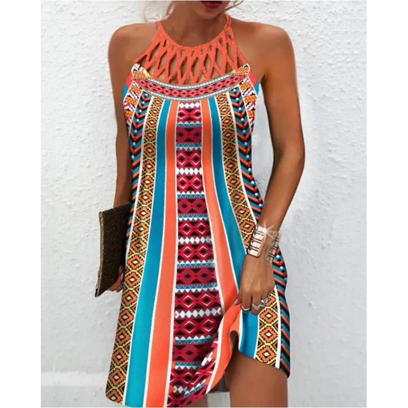 Women's Summer Round Neck Collar Sleeveless Halter Dresses