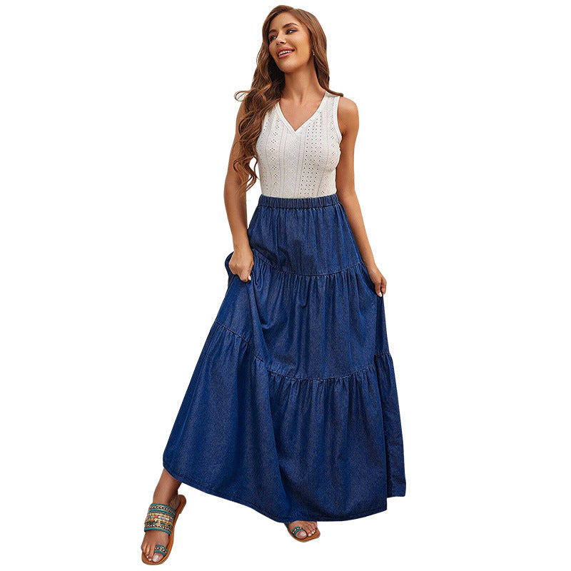 Women's Large Denim Casual Long Source Skirts