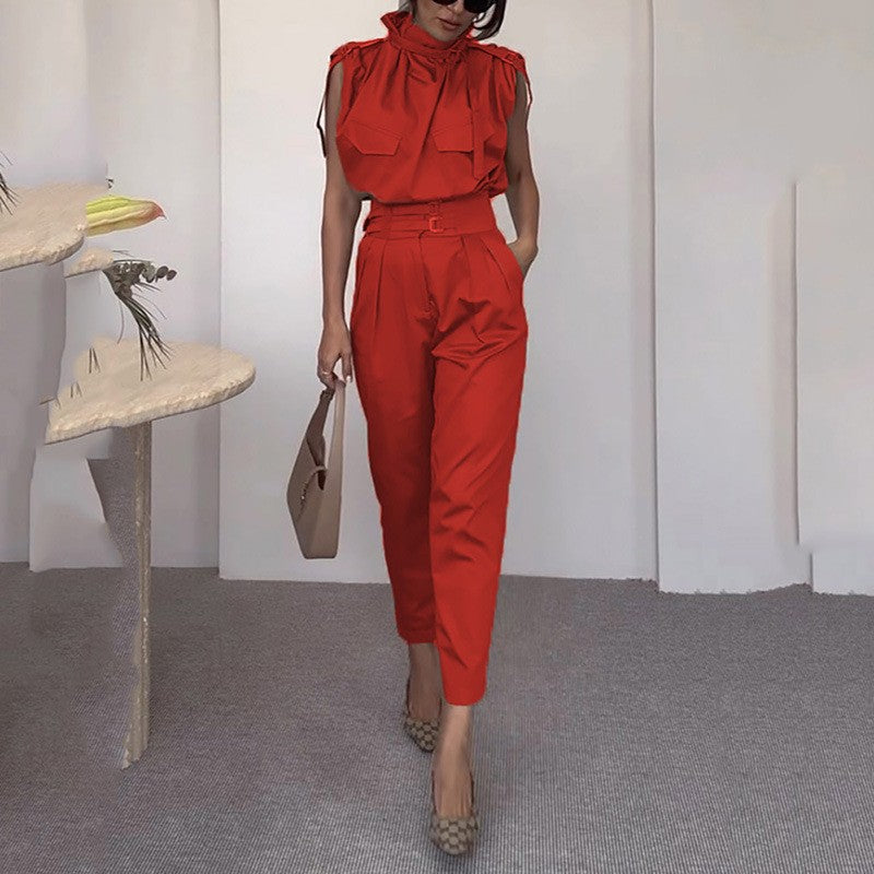 Women's Summer Sleeveless Solid Color Temperament Commute Suits