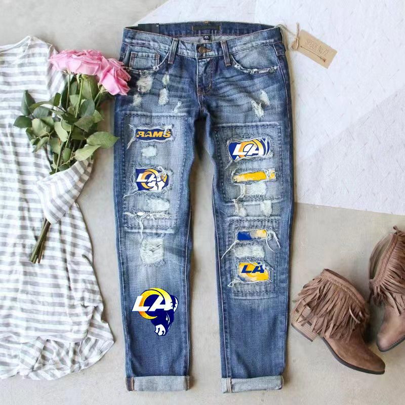 Women's Innovative Fashion Printing Hole Straight Jeans