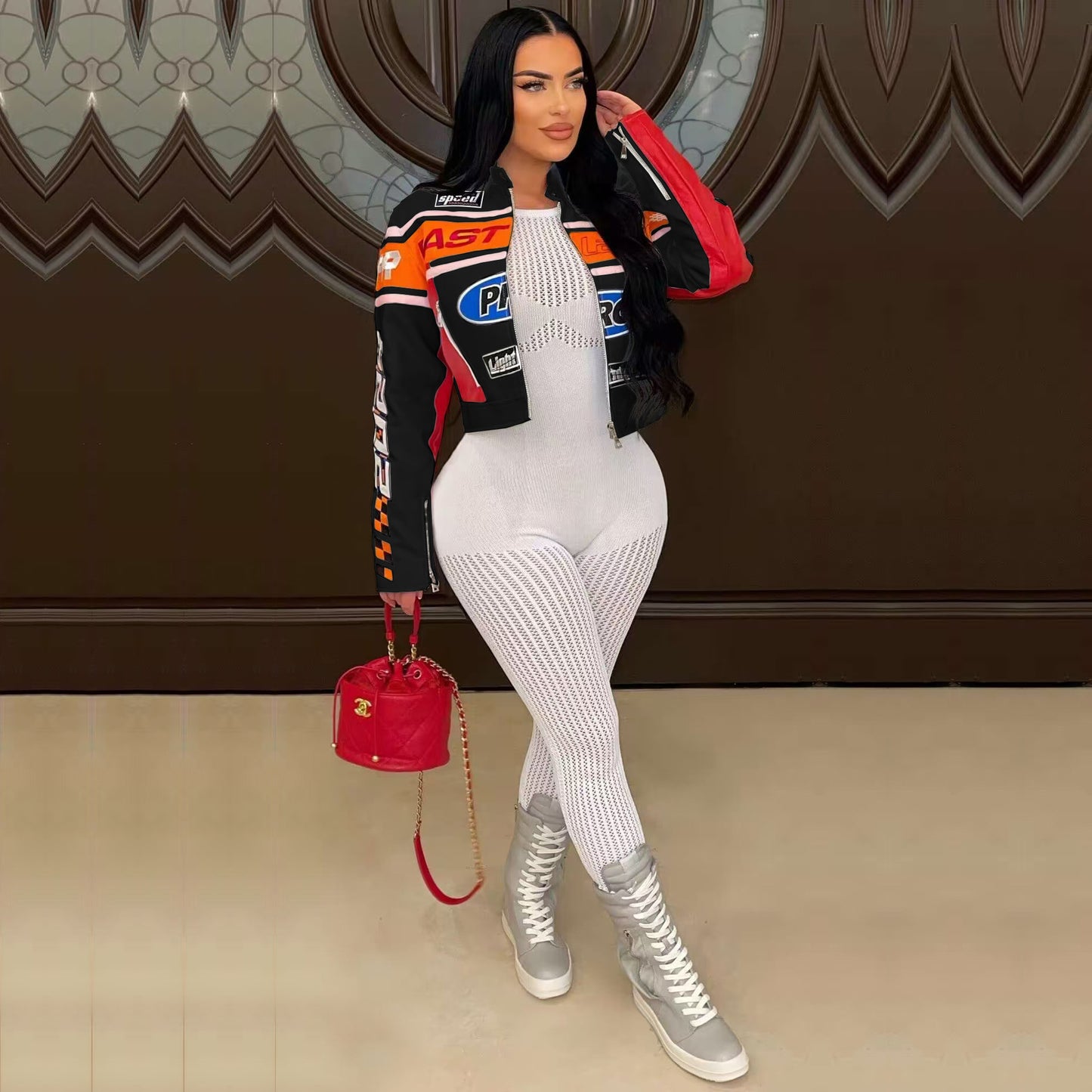 Hot Street Printing Stand Collar Zipper Jackets