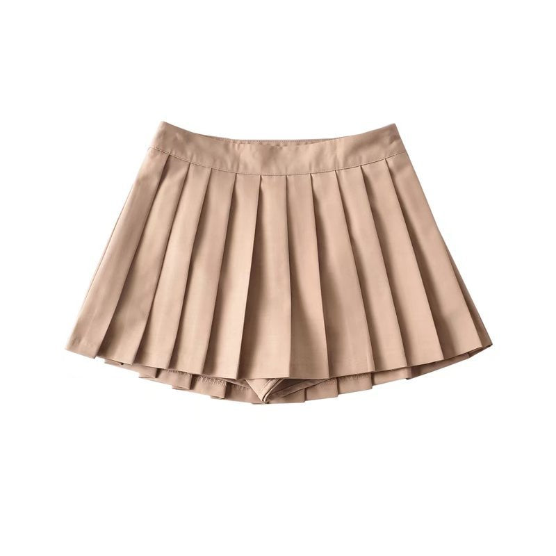 Women's Color High Waist Pleated Summer Front Skirts