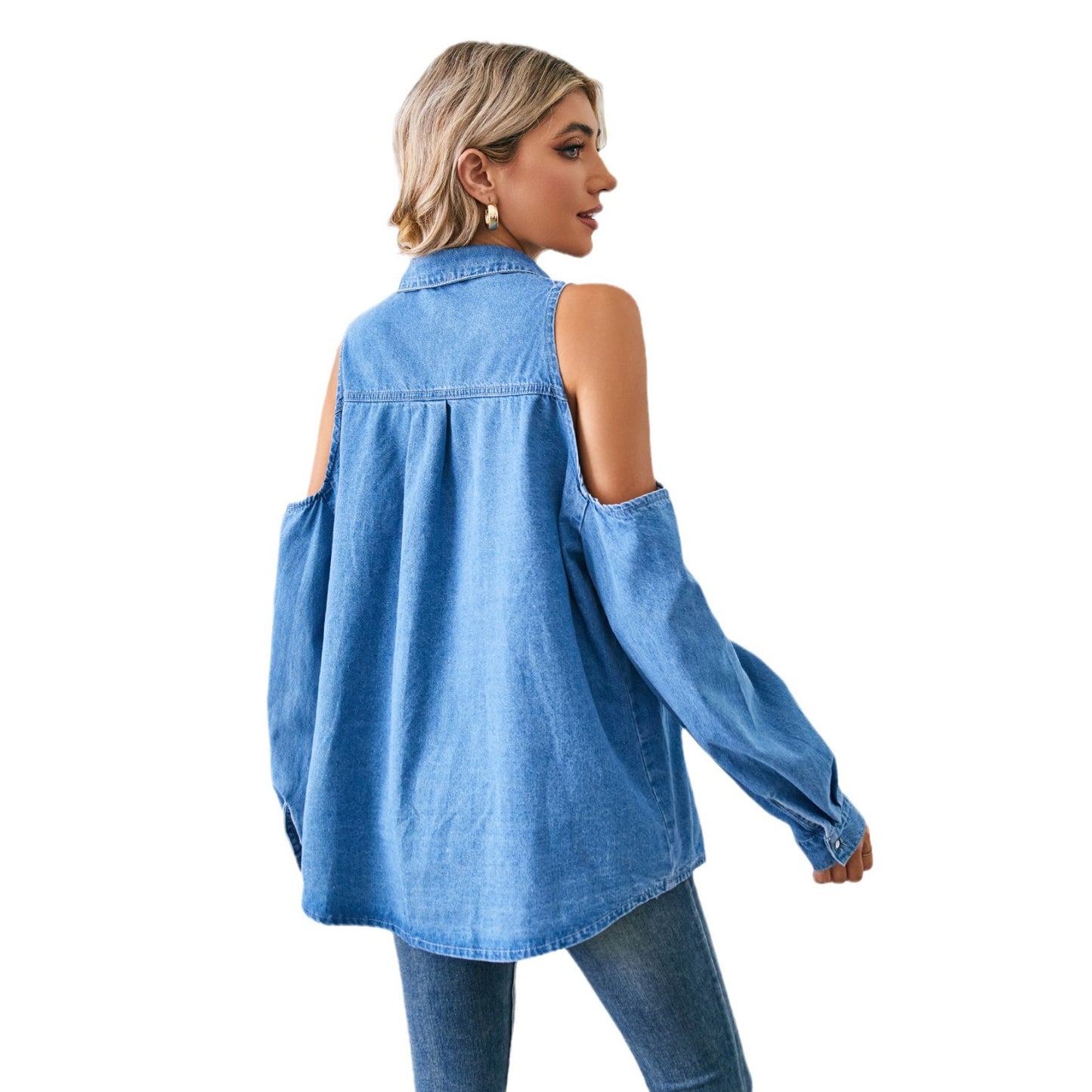Women's American Hot Leisure Washed-out Denim Long Blouses