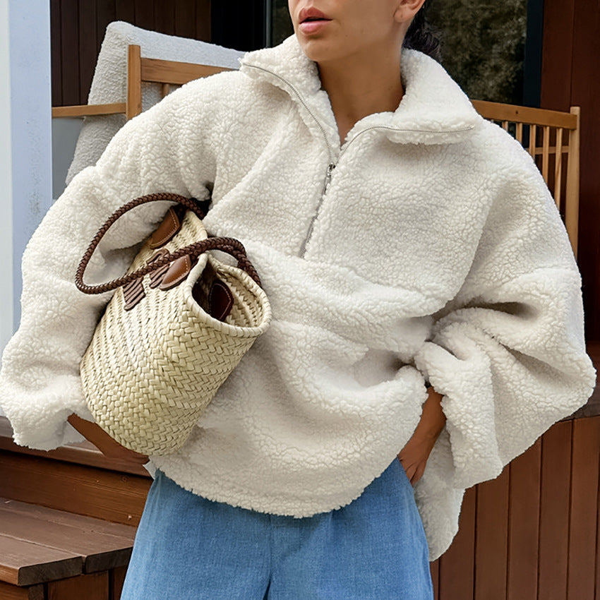 Cashmere Thermal Pullover Hoodie Zipper Collar Sweaters