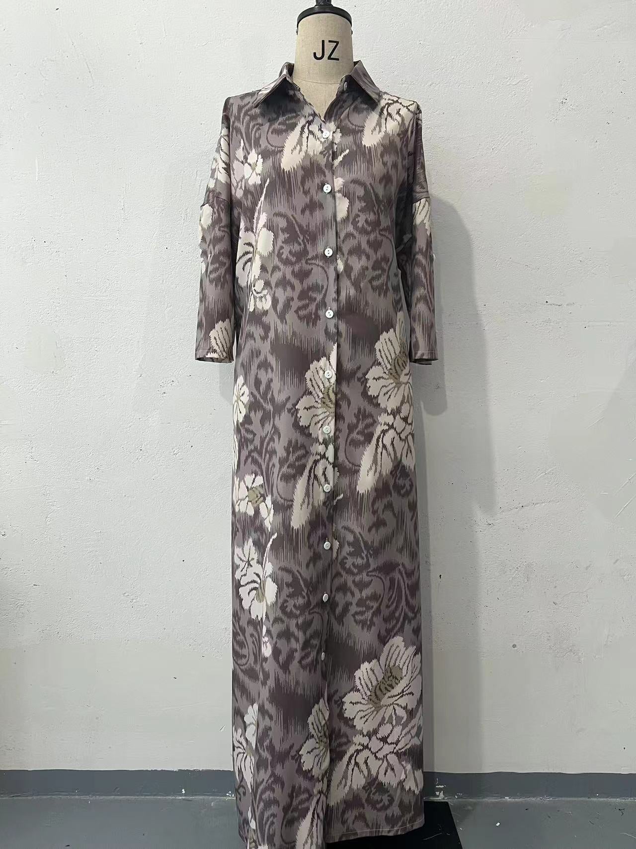 Women's Collar Printed Long Sleeve Fashion Loose Dresses