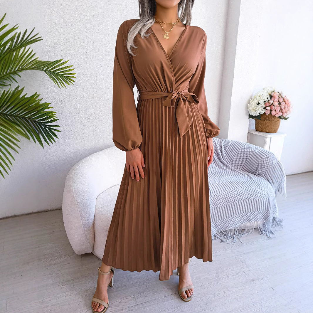 Women's Elegant Cross Swing Pleated Maxi Dress Dresses