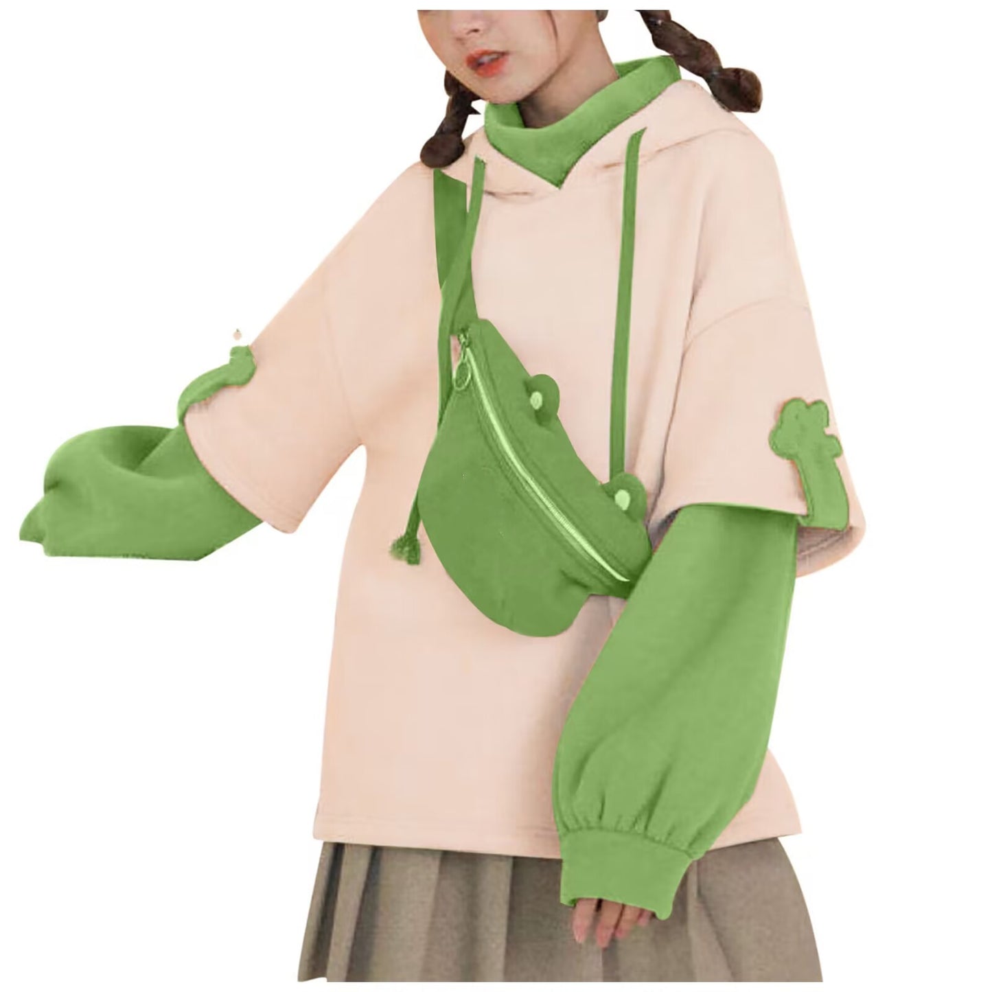 Women's Fleece Pullover Hooded Bag Color Matching Sweaters