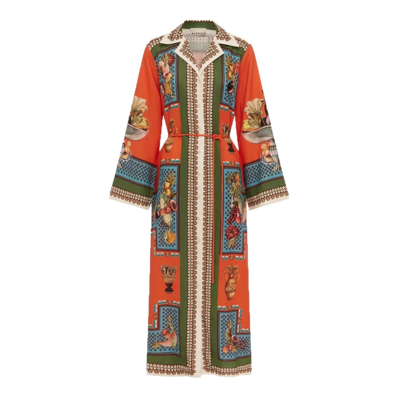 Women's Cotton Linen Printed Long Collar Dress Dresses