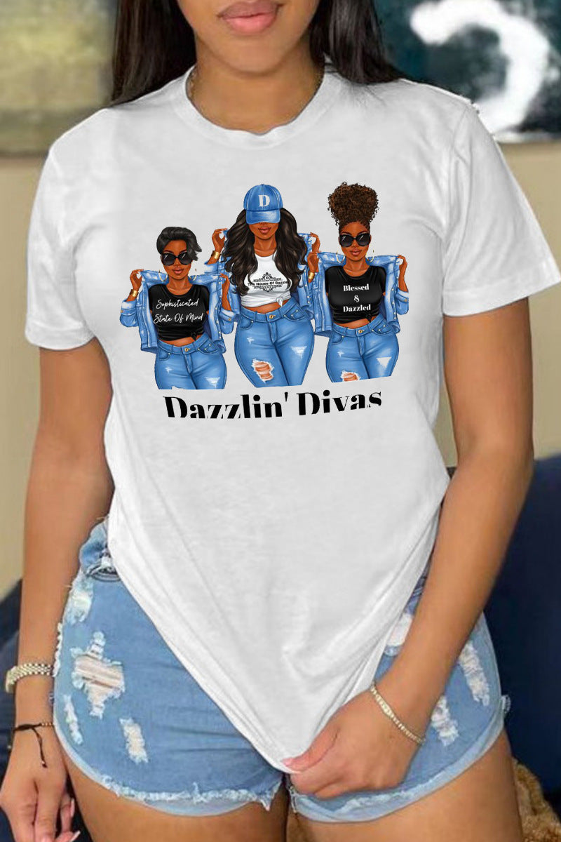 Women's Casual Cartoon Printed Letter In White Blouses
