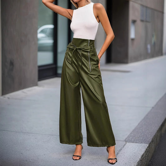 Women's Trousers Belt Simple Zipper Loose Casual Pants