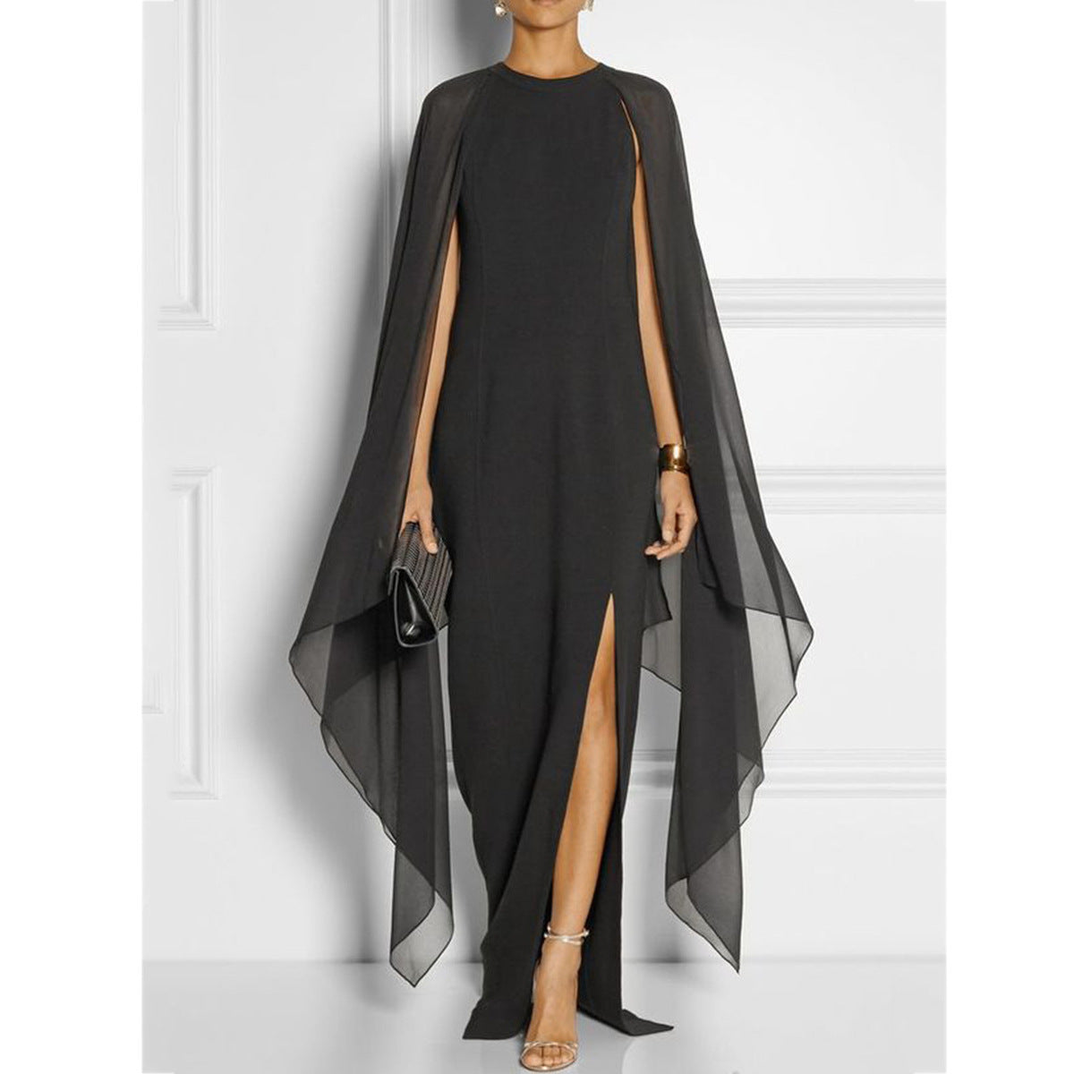 Dress Fashion Solid Color Shawl Slit Dresses