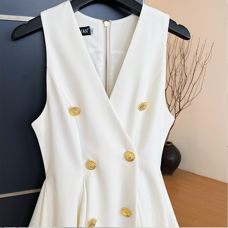 Women's Sleeveless Double Breasted Dress For Design Halter High Dresses