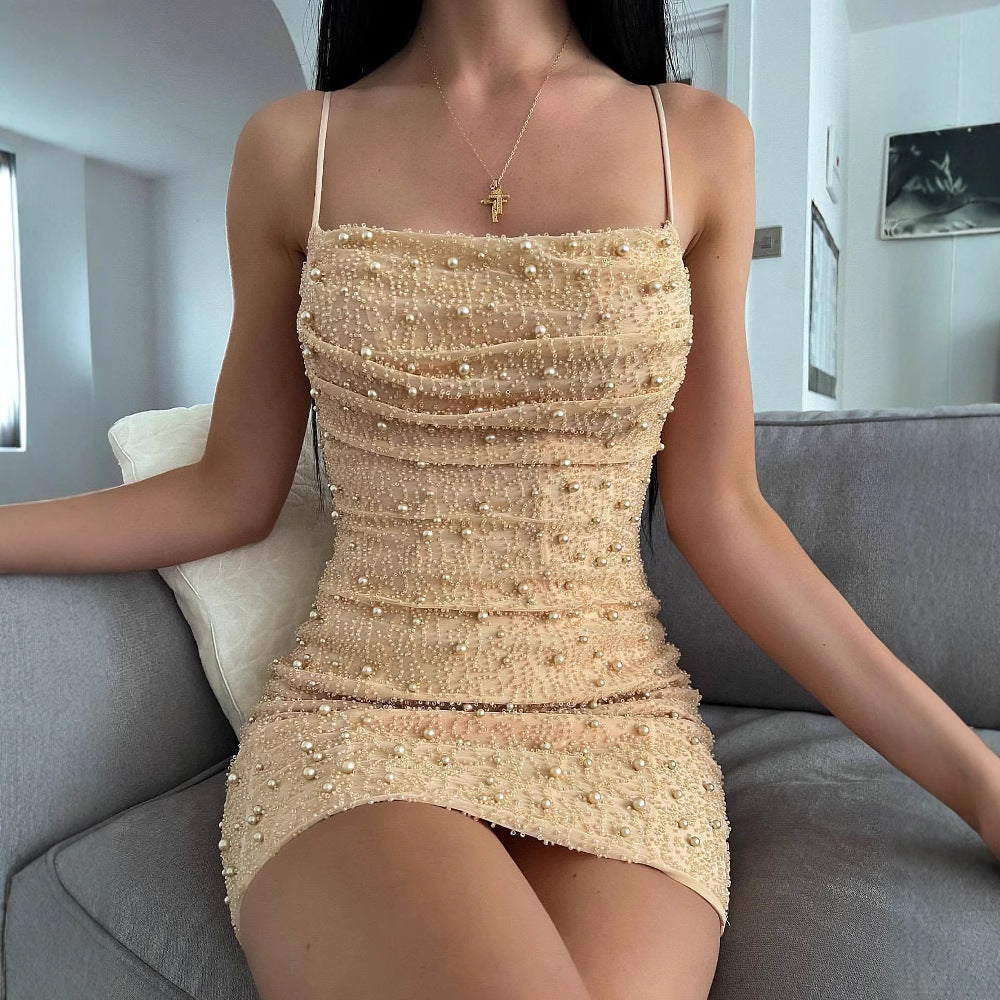 Party Sexy Gorgeous Pearl Suspender Dress Dresses