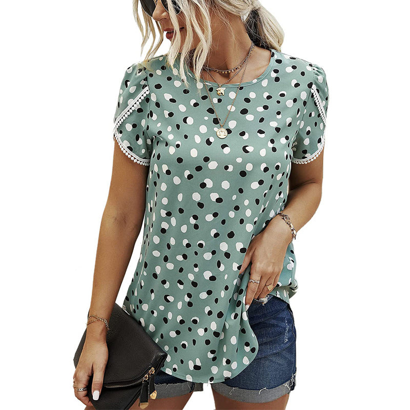 Women's Lace Patchwork Short-sleeved T-shirt Bottoming Shirt Blouses