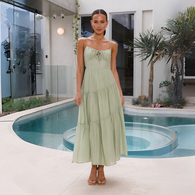 Women's Splicing Sling Long Backless Large Swing Dresses