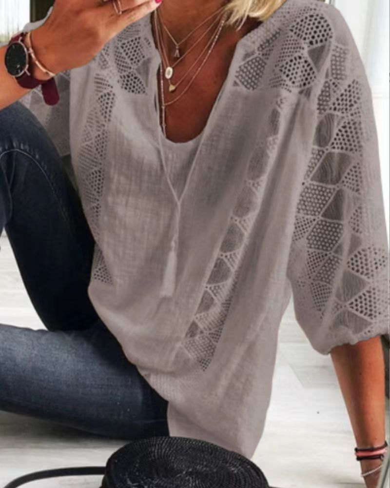 Women's Lace Shirt Stitching Collar T-shirt Blouses