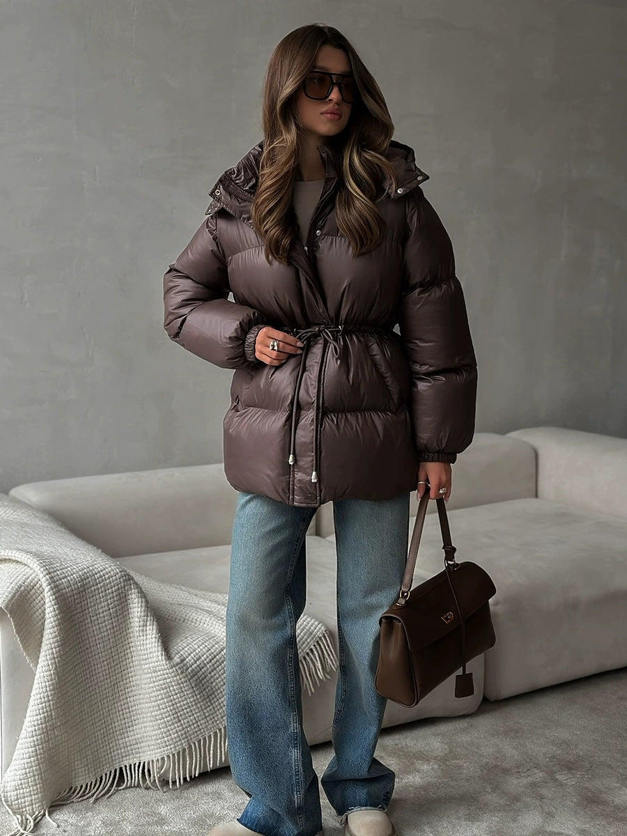 Drawstring Winter Hooded Zipped Comfortable Thermal Coats