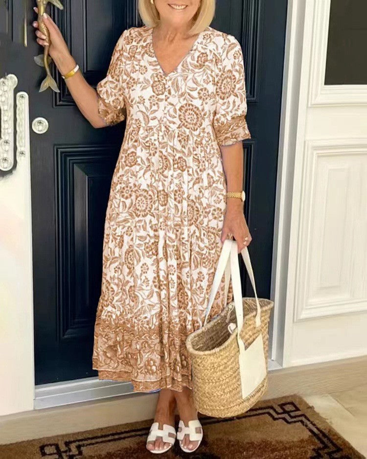 Women's Elegant Long Loose Floral Printed Dress