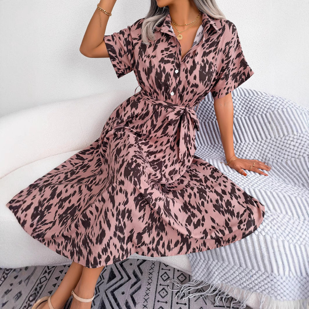 Women's Casual Loose Leopard Print Shirt Dress Dresses