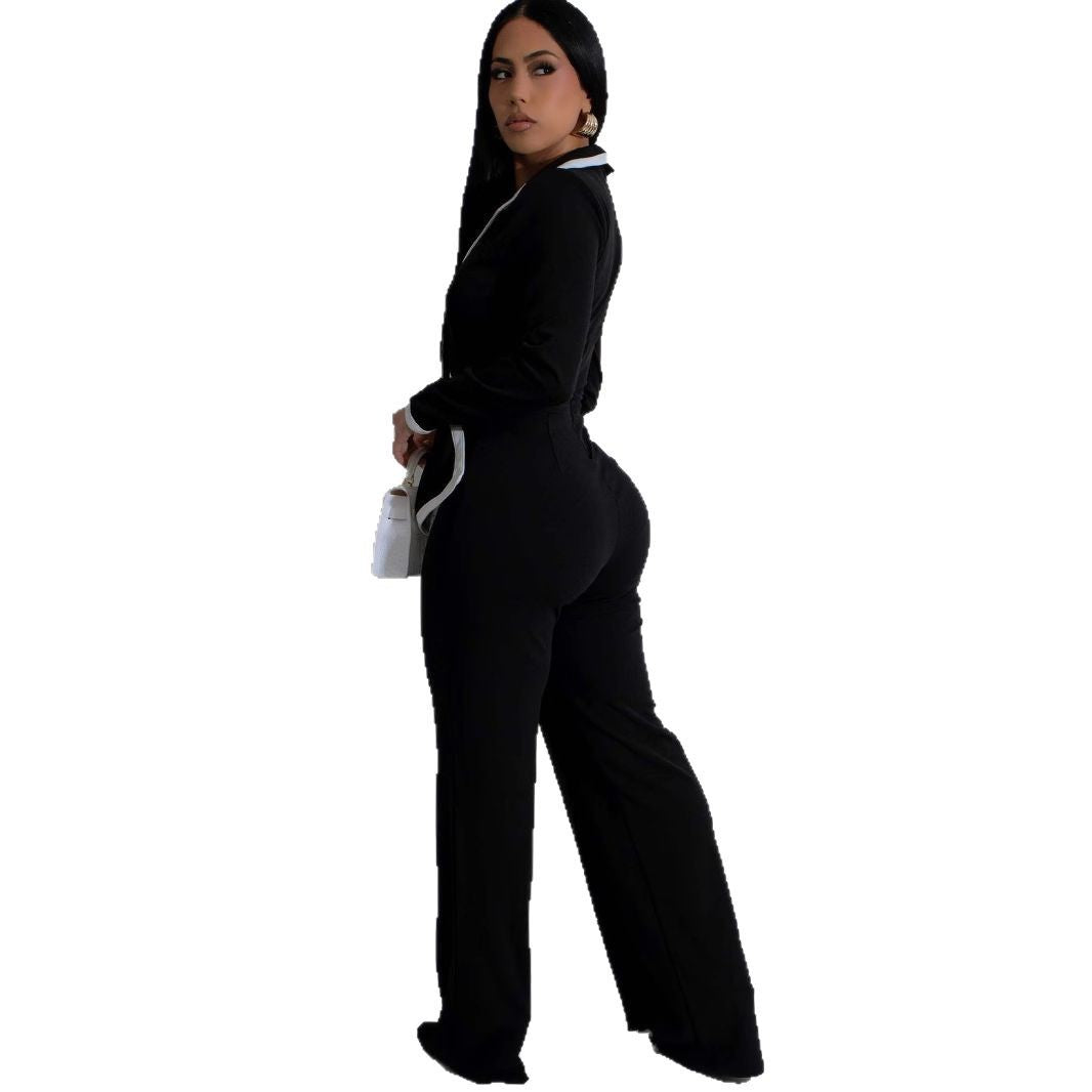 Women's Fashion Wear Belt Design Patchwork Long Jumpsuits