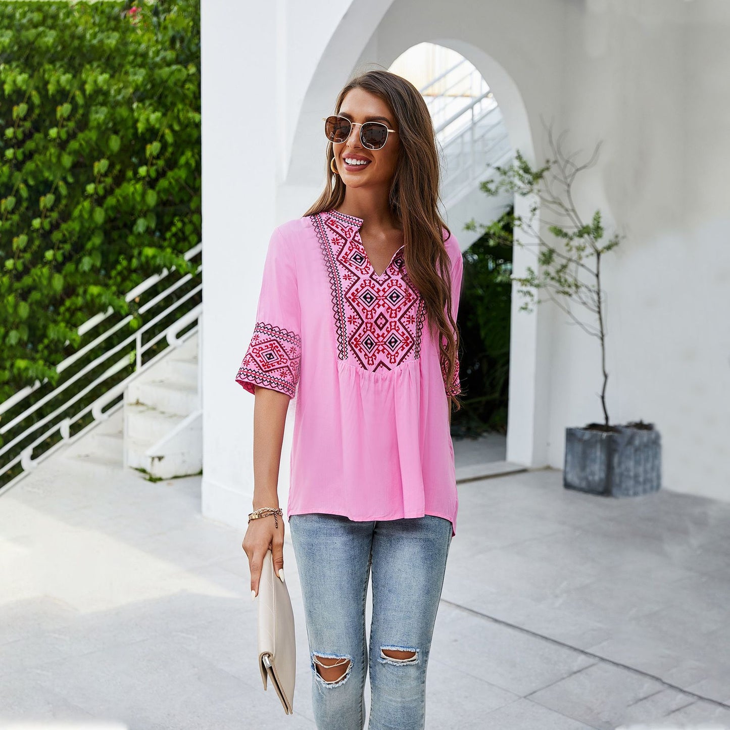 Women's Casual Summer Embroidered Shirt One Blouses