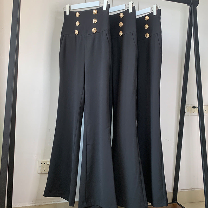 High Waist Flared Draping Long Casual Pants