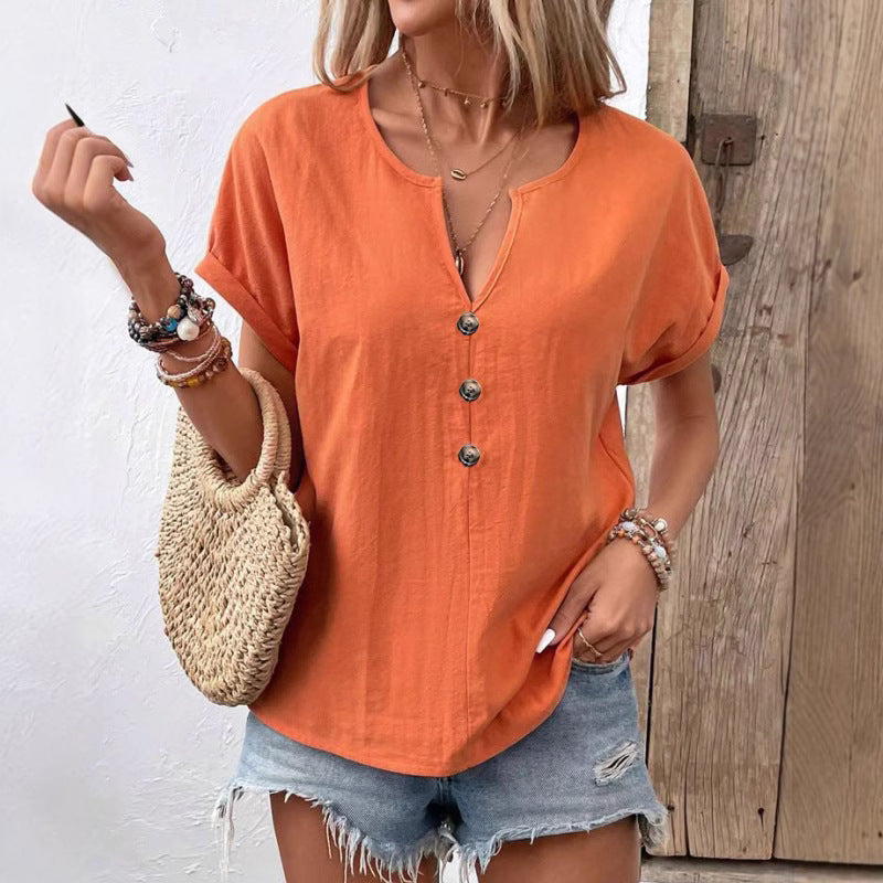 Women's Beautiful Summer Button Sleeve T-shirt Blouses
