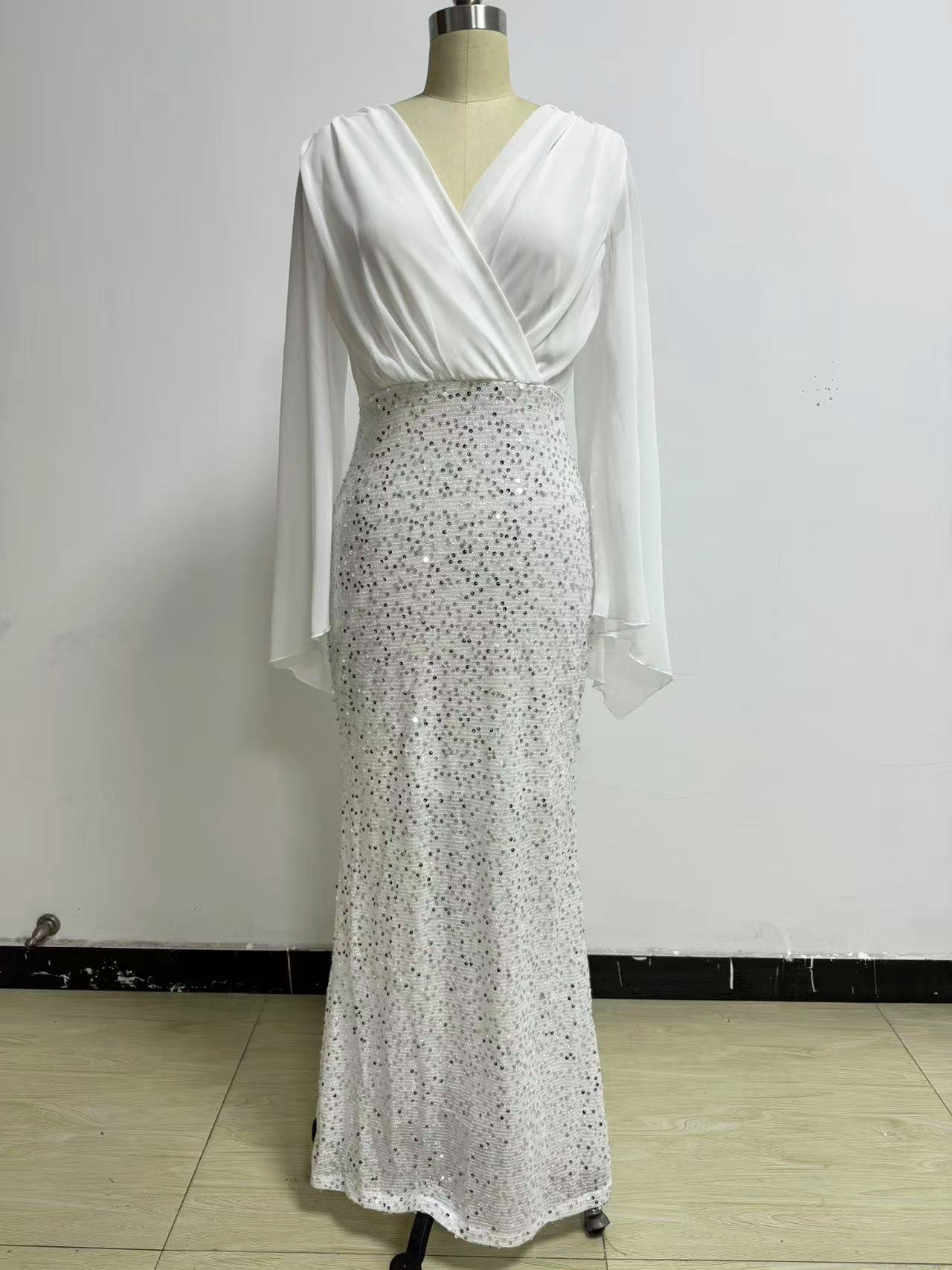 Sequin Stitching Temperament Pure Color Deep Dresses