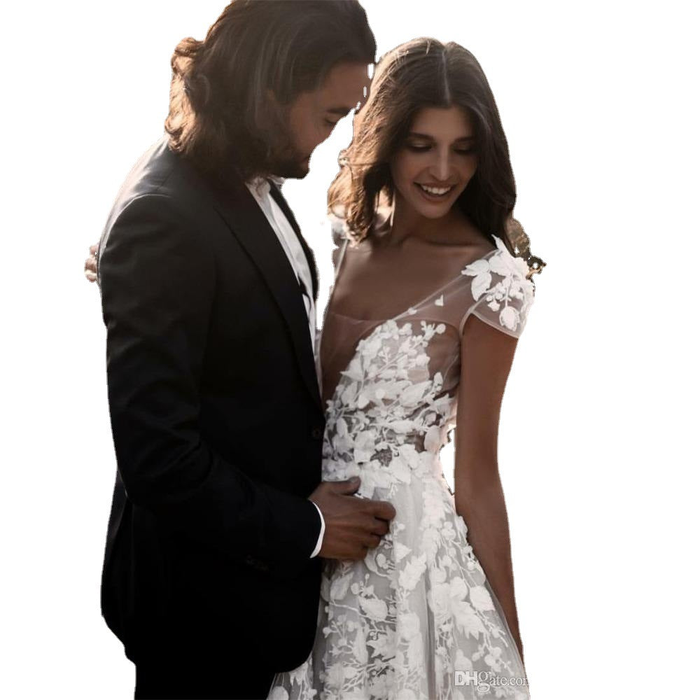 Women's Spring Lace Dress Deep V Big Wedding Dresses