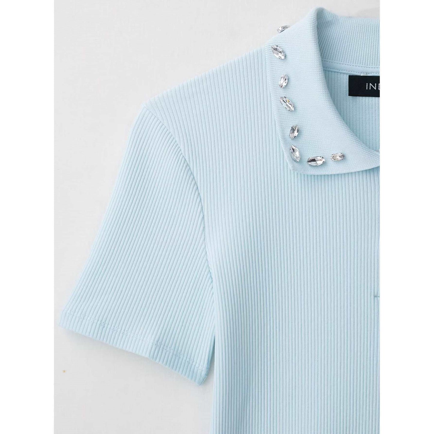 Women's Jewelry Shirt Rib Neckline Summer Slimming Blouses