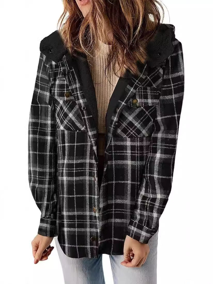 Women's Hooded Lamb Wool Thickened Fleece-lined Casual Blouses