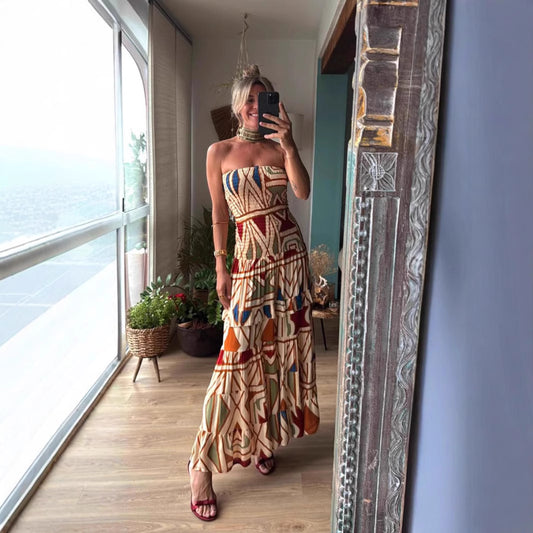 Women's Summer Retro Bohemian Printing Slip Dress Dresses