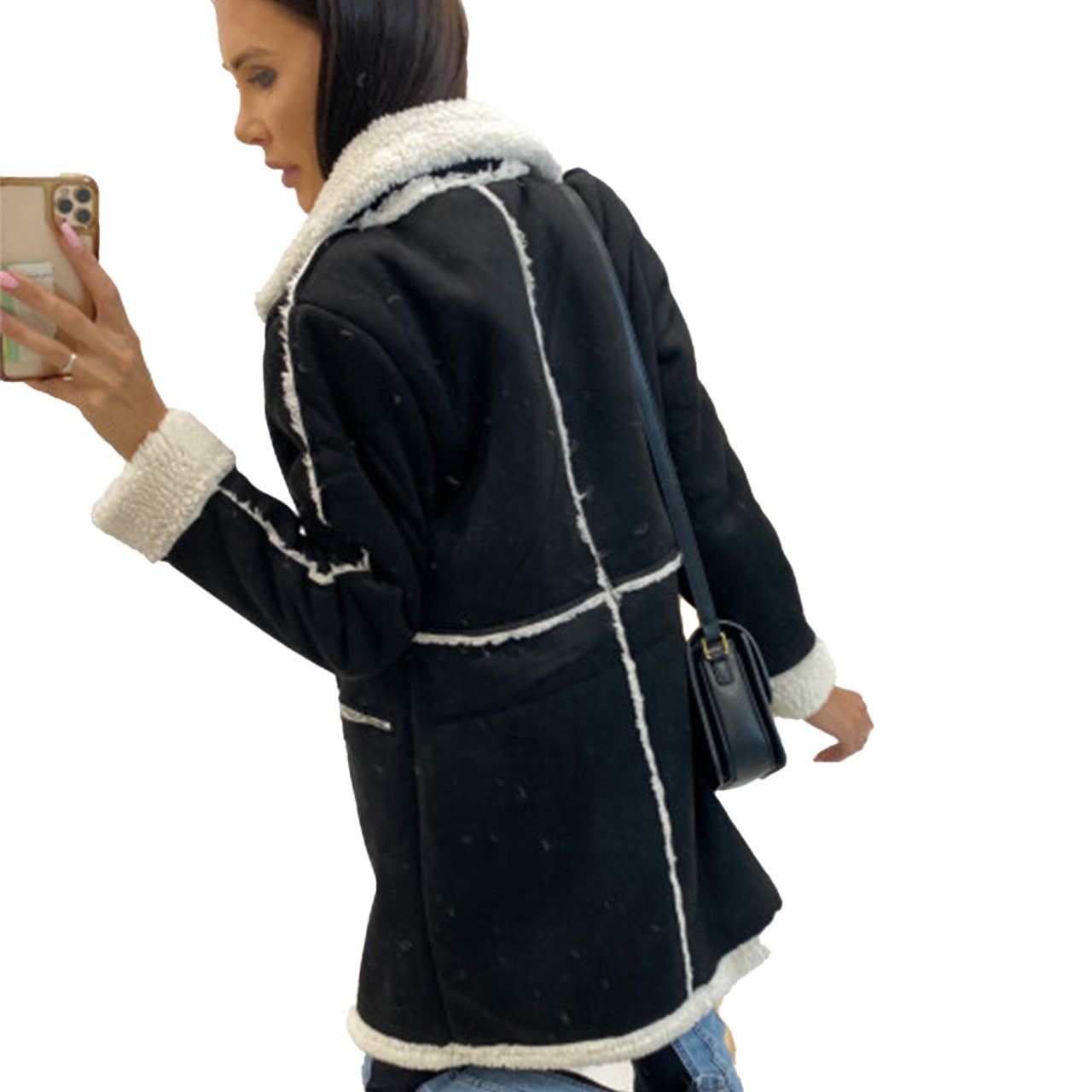 Innovative Pure Color Thickened Spliced Overcoat Coats