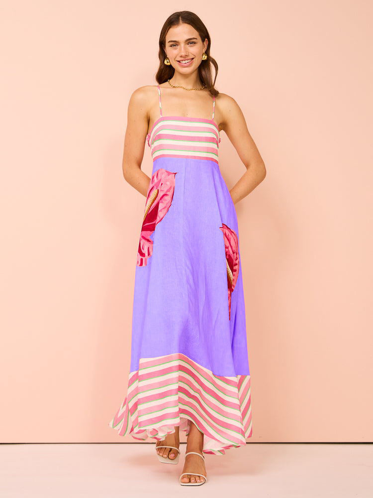 Women's Sling Temperament Printed High Waist Big Dresses
