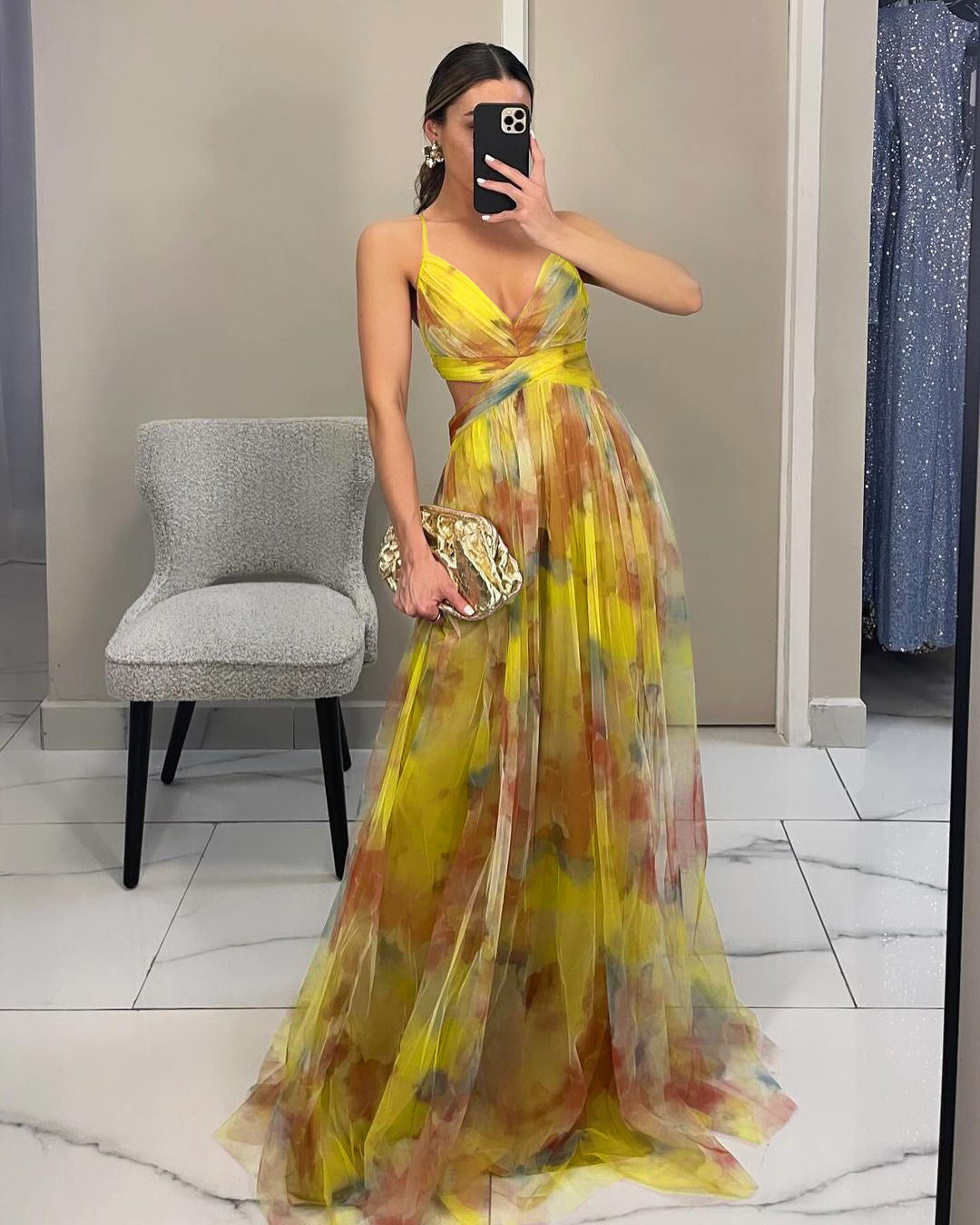 Mesh Printing Slip Dress Vacation Leisure Dresses