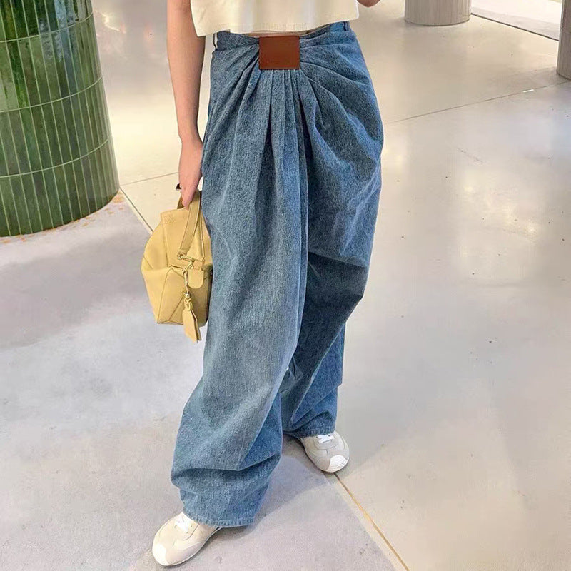 Women's Fashion Personality Summer Trendy Pleated Stitching Jeans