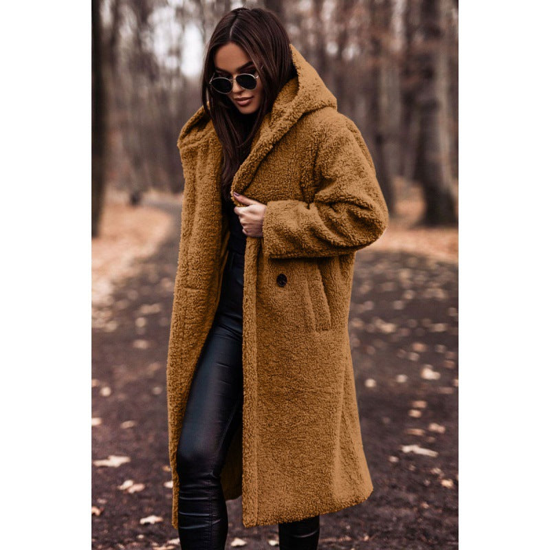 Women's Fashionable Long Solid Color Sleeve Woolen Coats