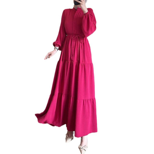 Women's Long Sleeve Single-breasted High Waist Stitching Dresses