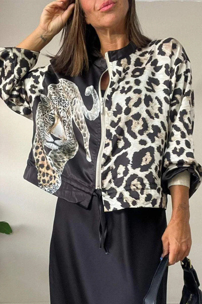 Women's Wear Autumn Leopard Animal Combination Printing Jackets