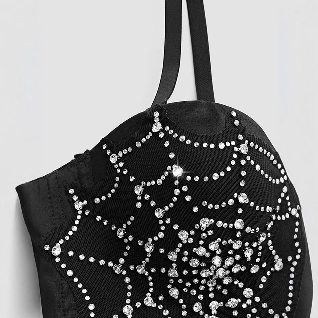 Women's Corset Spider Web Handmade Rhinestone Outer Wear Tops