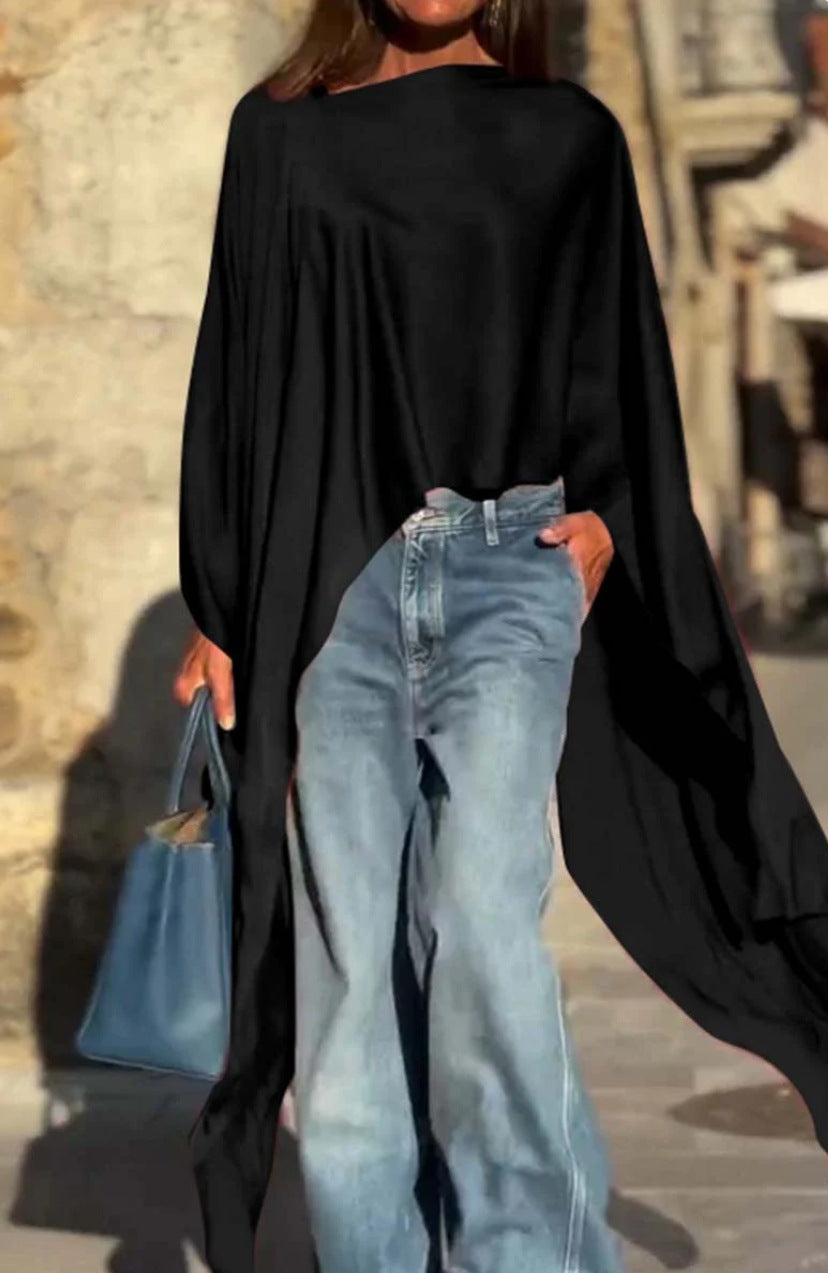 Women's Color Irregular Hem Loose Stylish Long Blouses