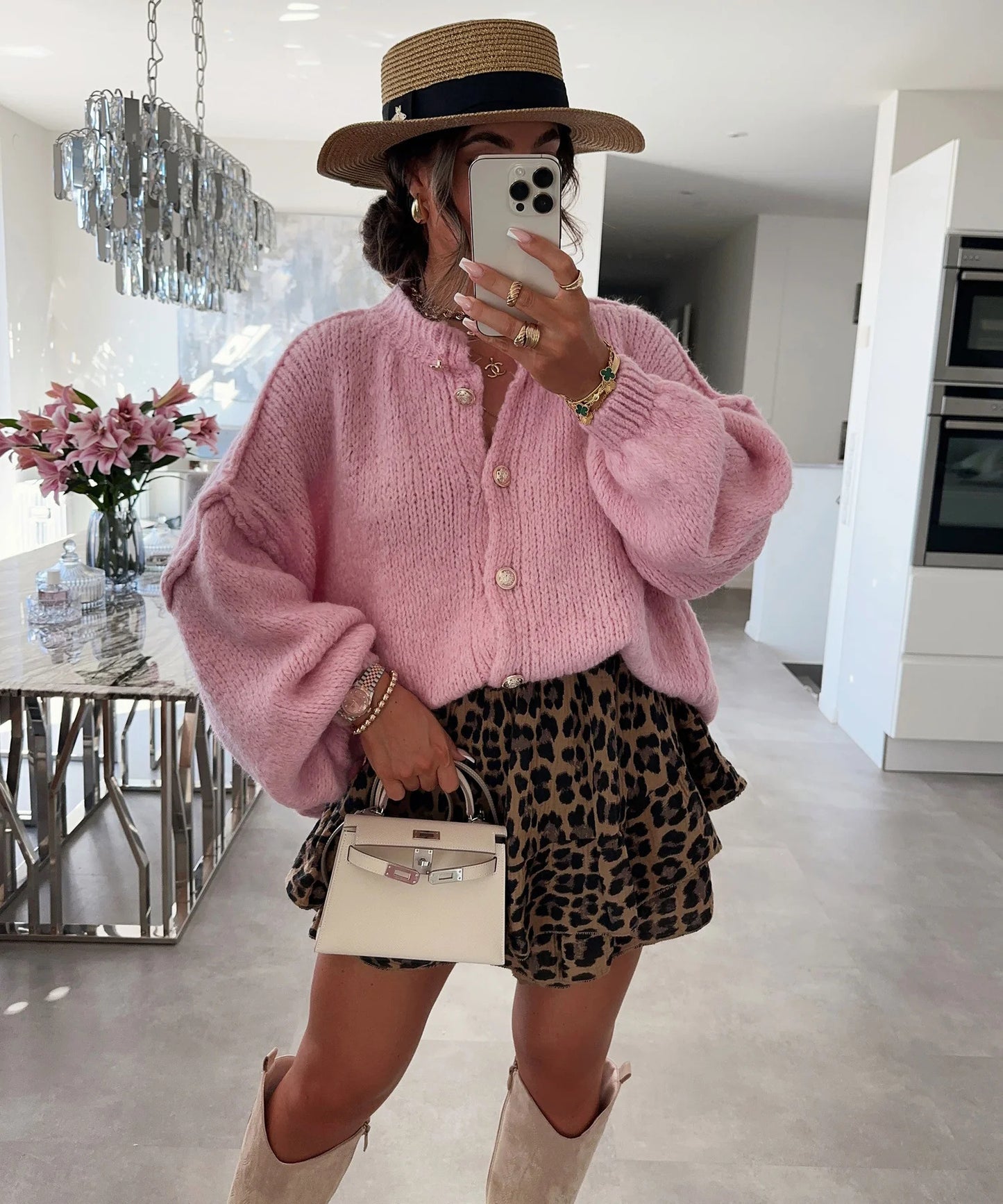 Women's Retro Gold Button Solid Color Knitted Sweaters