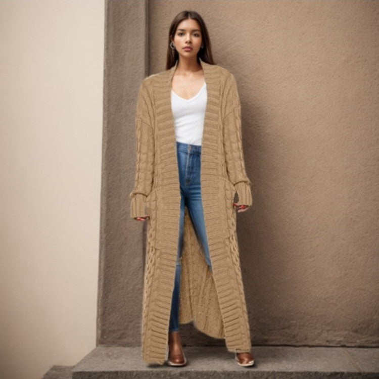 Women's Loose Knitted Pocket Long Thickened Sweaters